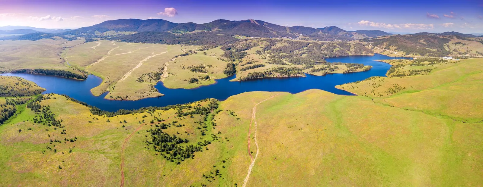 Lake and meadows of Zlatibor from above