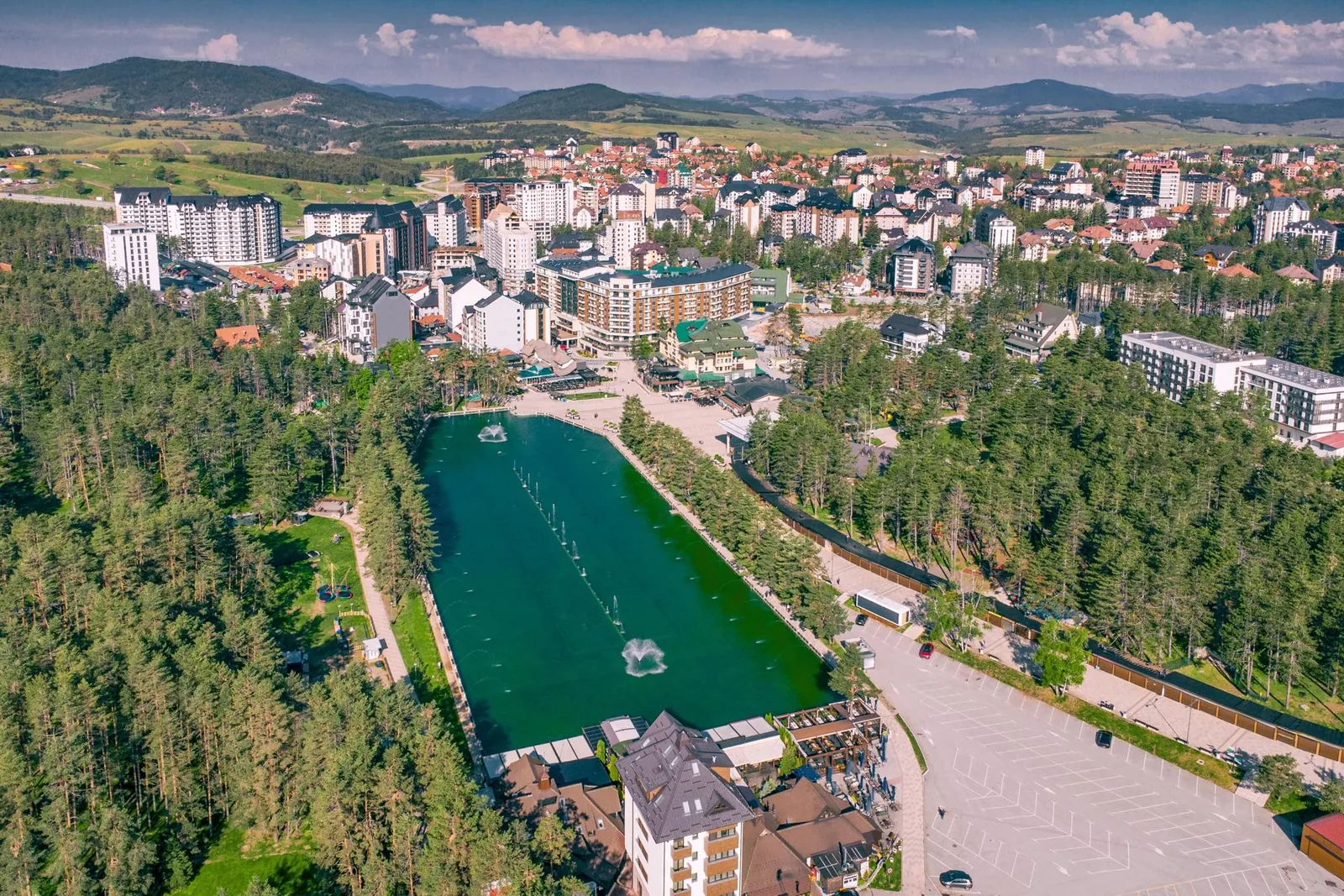 Zlatibor lake and town centre from above
